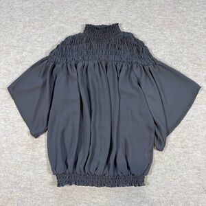 VENUS Black Smocked High-Neck Blouse